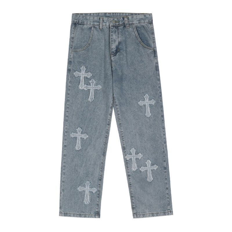 "Distressed Cross" Y2K Jeans