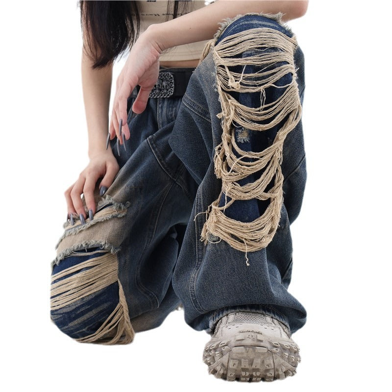 Womens Ripped Y2K Jeans