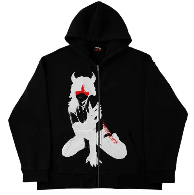 Black Graphic Zip-Up