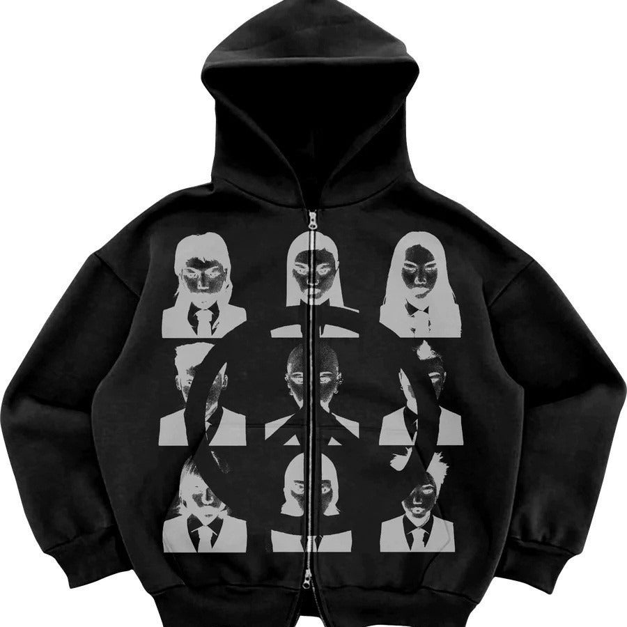 Black Graphic Zip-Up