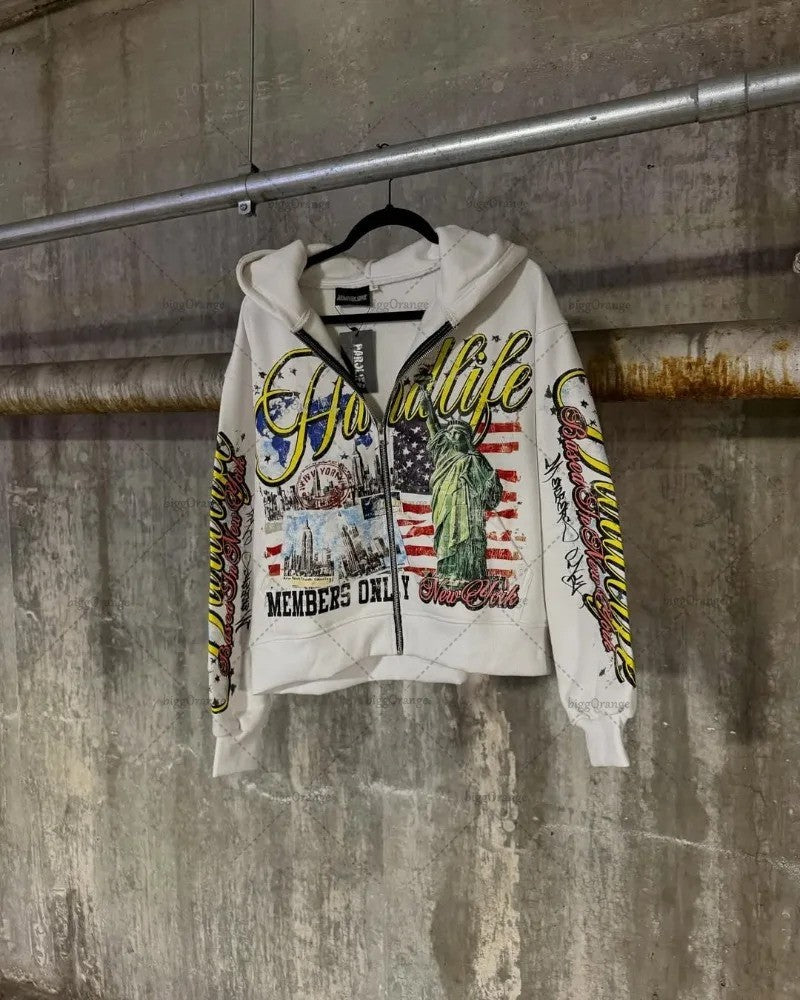 "USA LIFE" graphic zip up