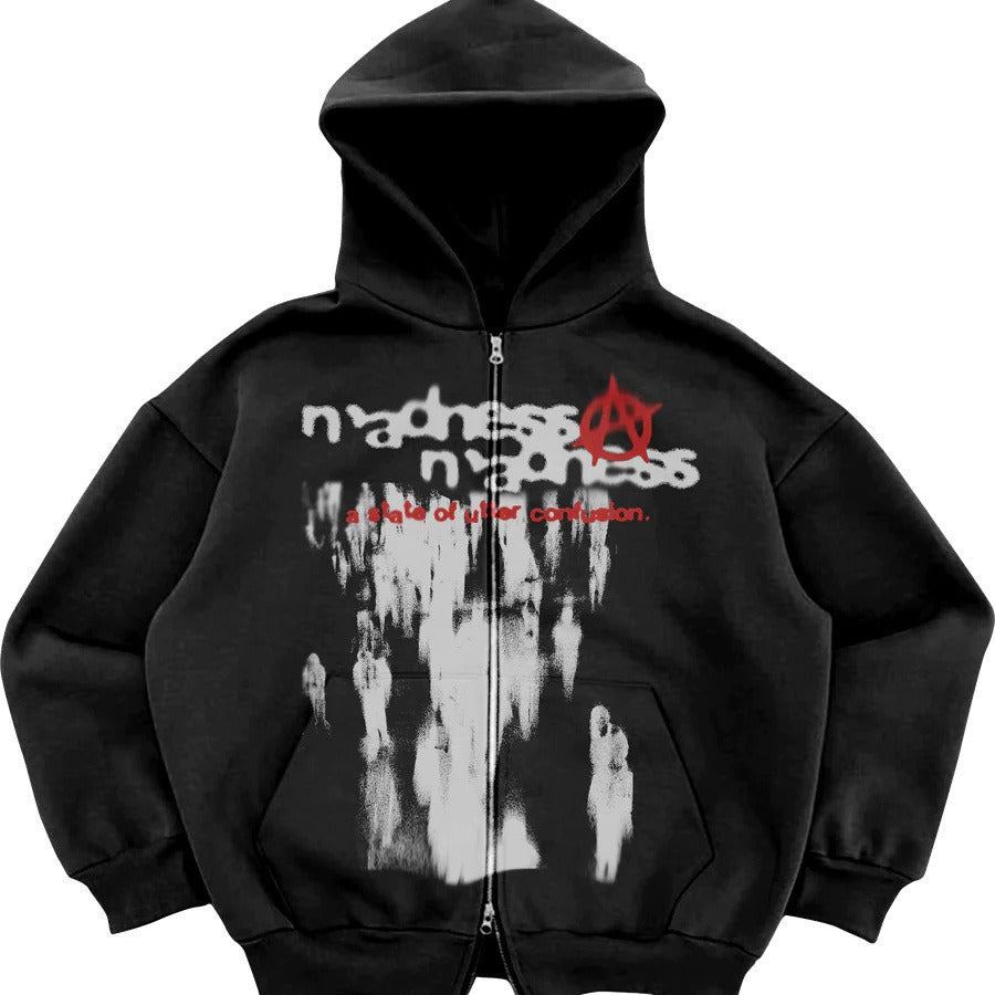 Black Graphic Zip-Up