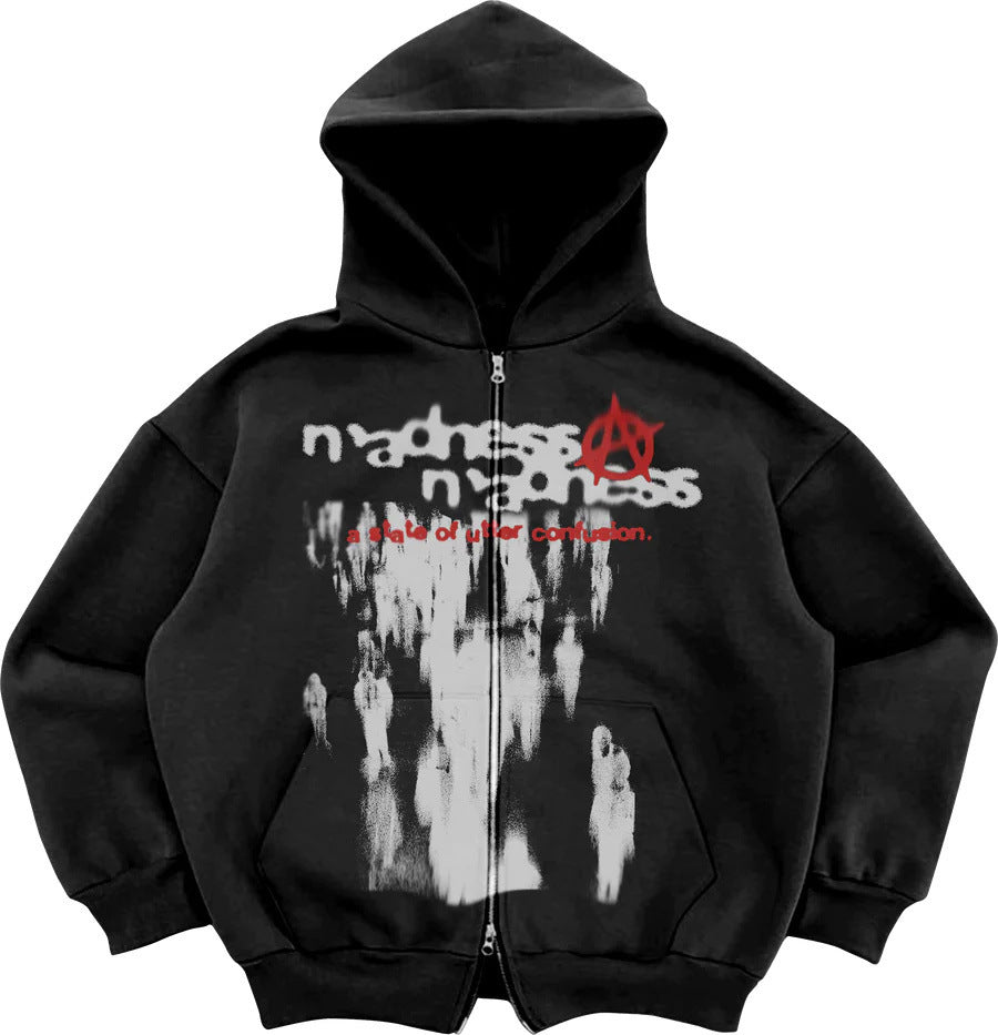 Black Graphic Zip-Up