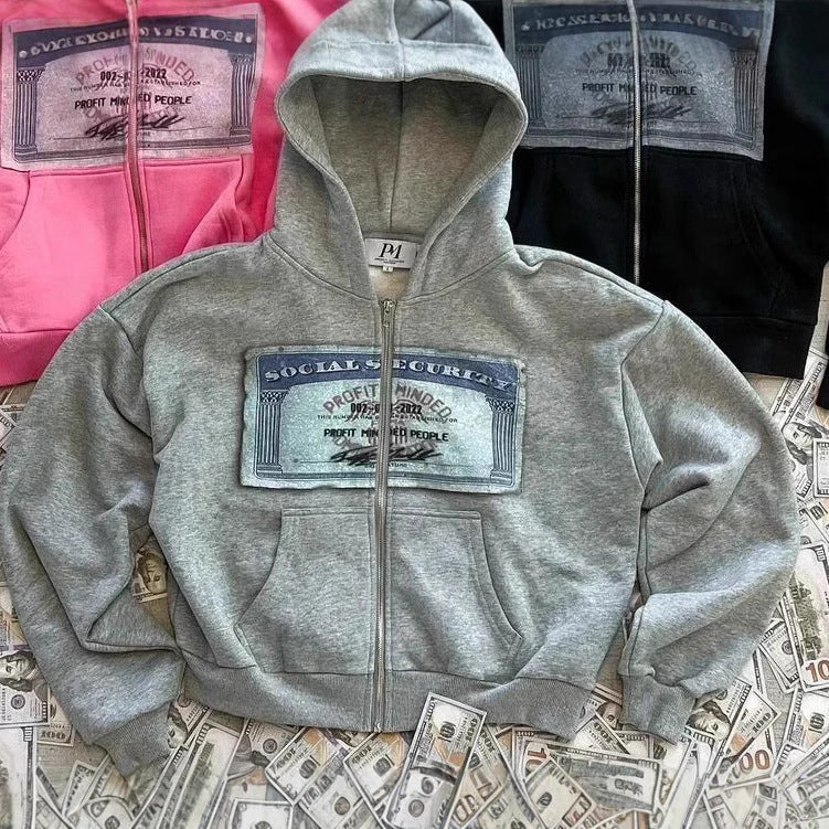 "Profit Minded" Graphic Zip Up