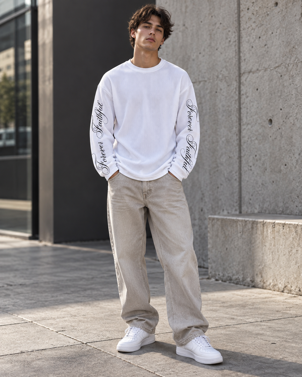 "Scripted" Waffle Long Sleeve