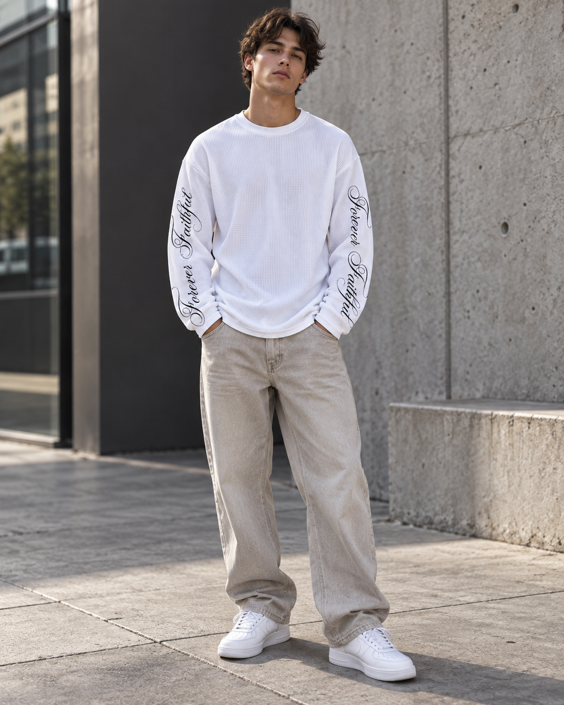 "Scripted" Waffle Long Sleeve