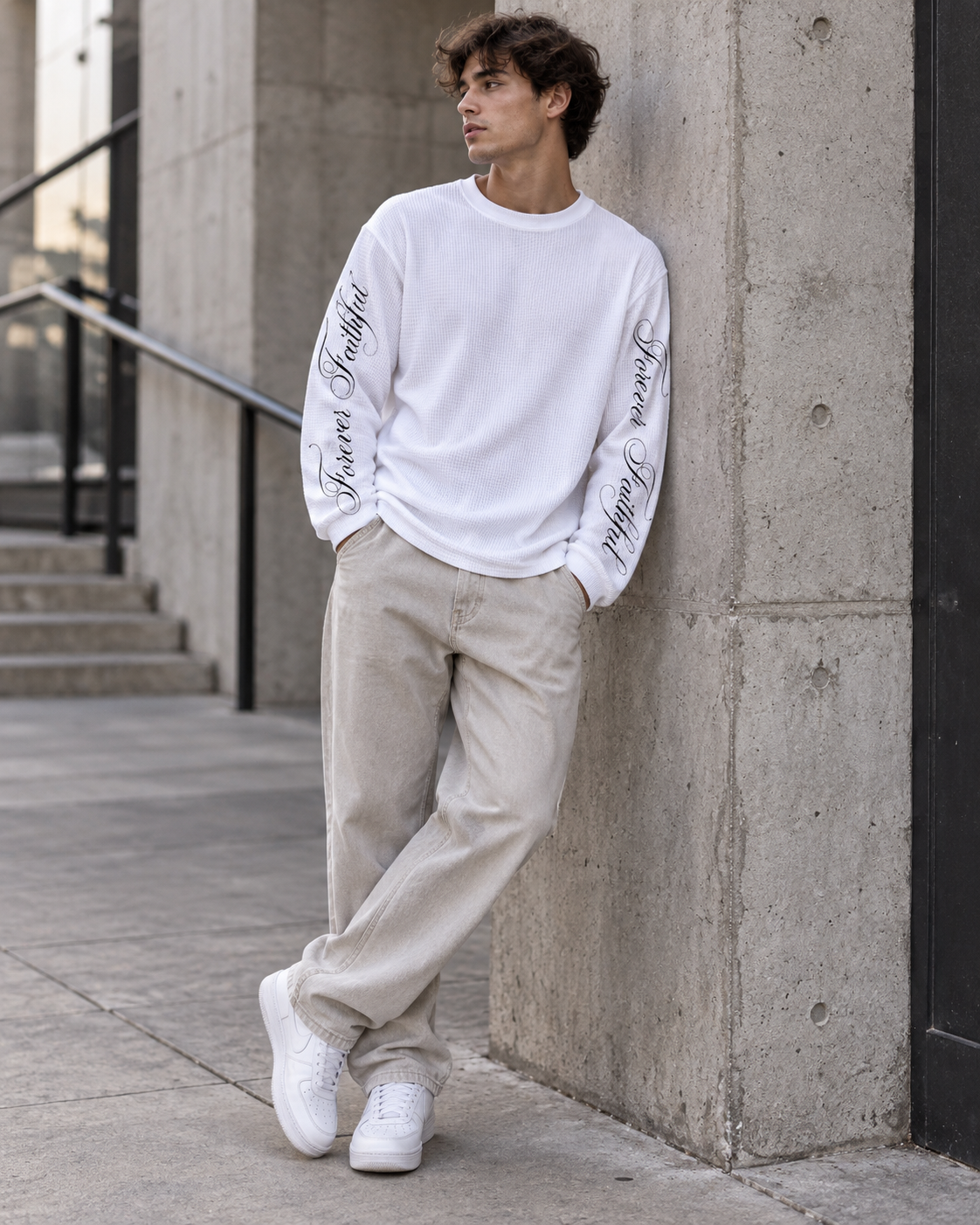 "Scripted" Waffle Long Sleeve