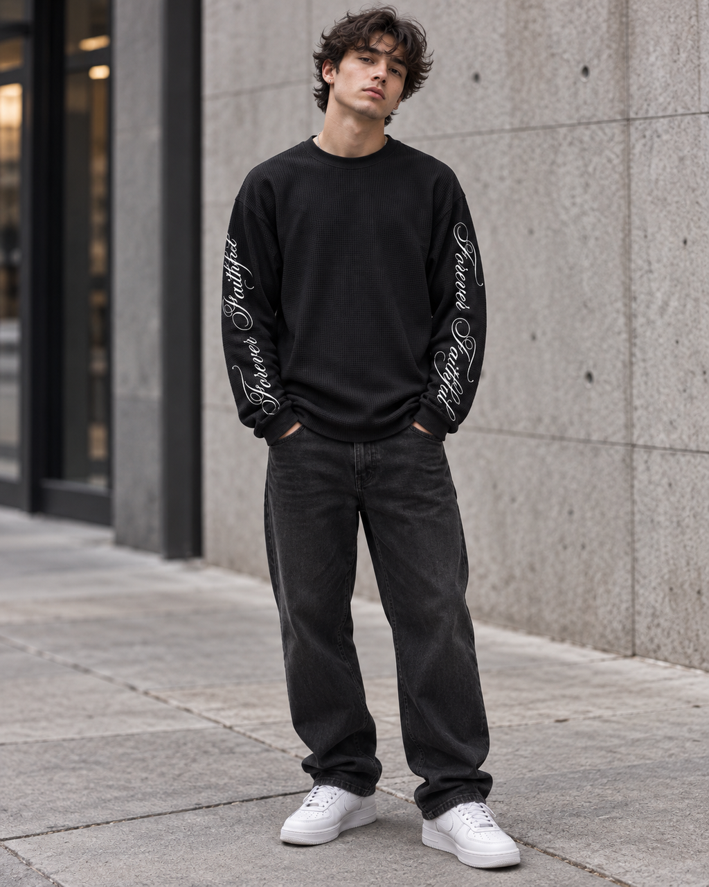 "Scripted" Waffle Long Sleeve
