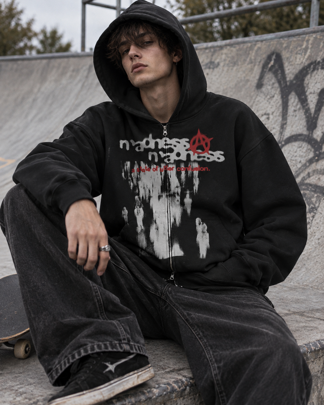 Black Graphic Zip-Up