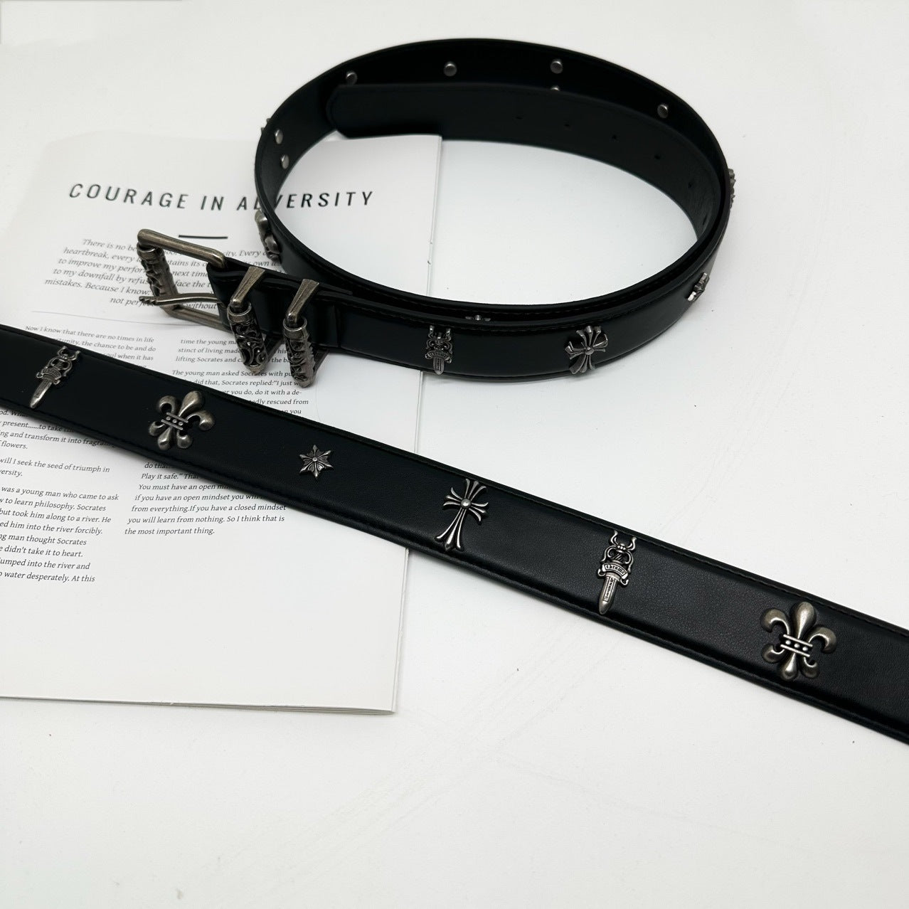Leather Belt With Cross Detailing