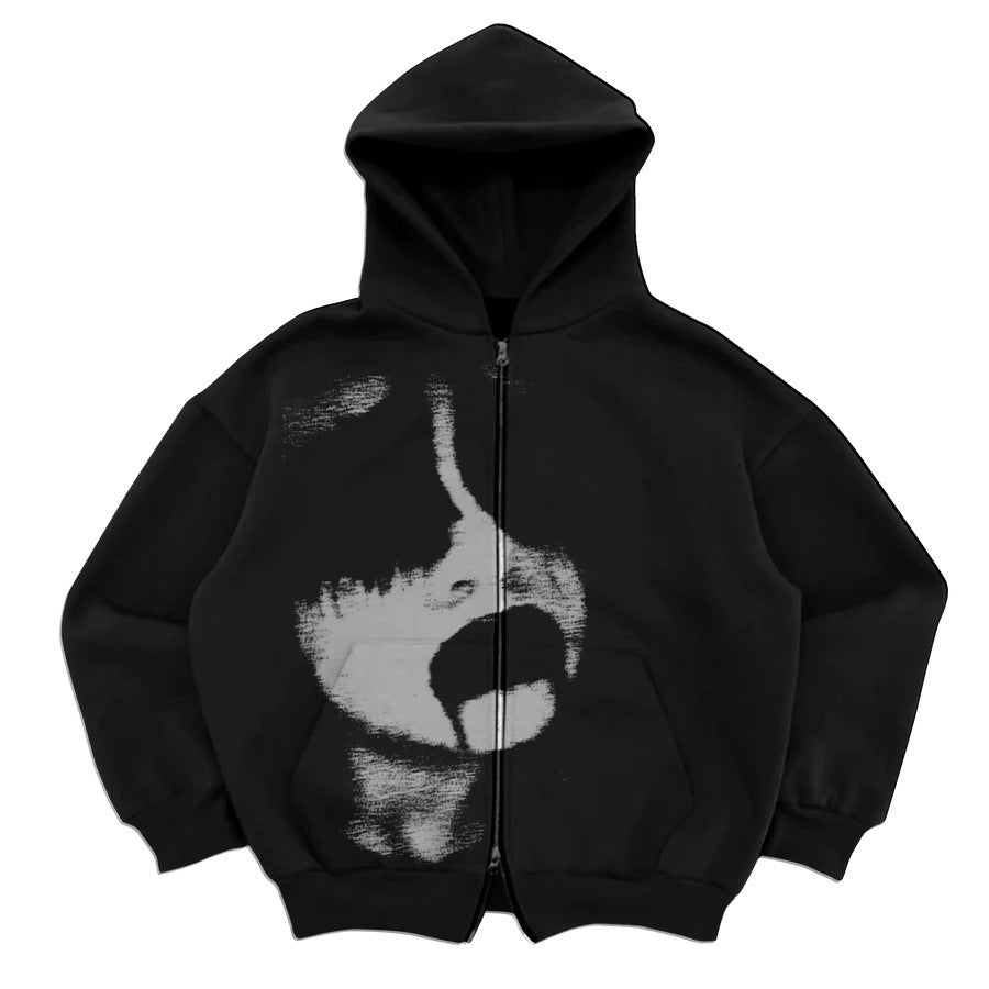 Black Graphic Zip-Up