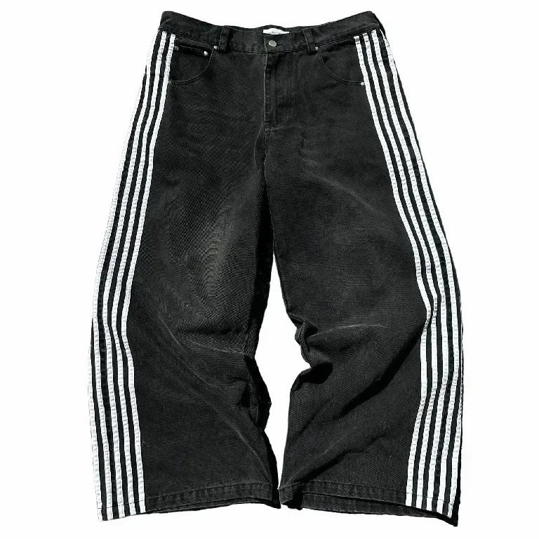 Mens Striped Wide Leg Denim trousers