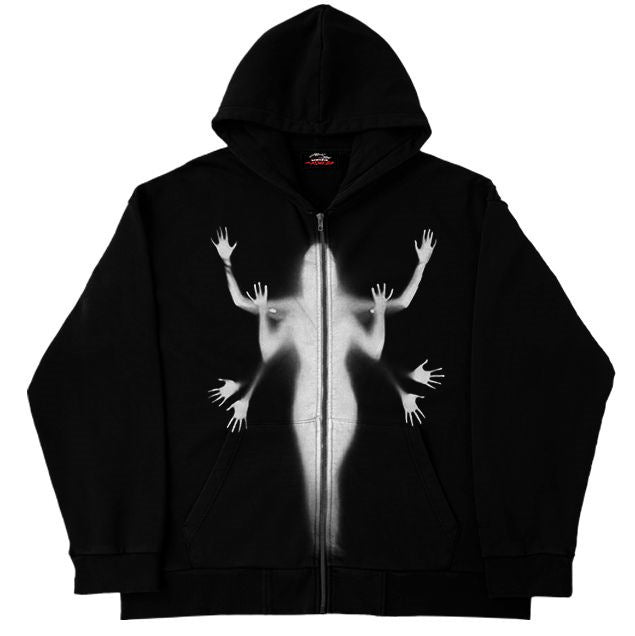 Black Graphic Zip-Up