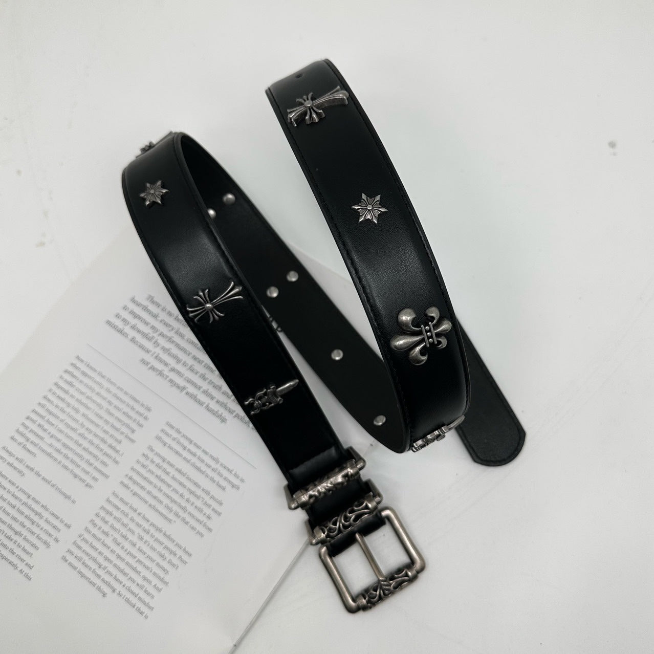 Leather Belt With Cross Detailing