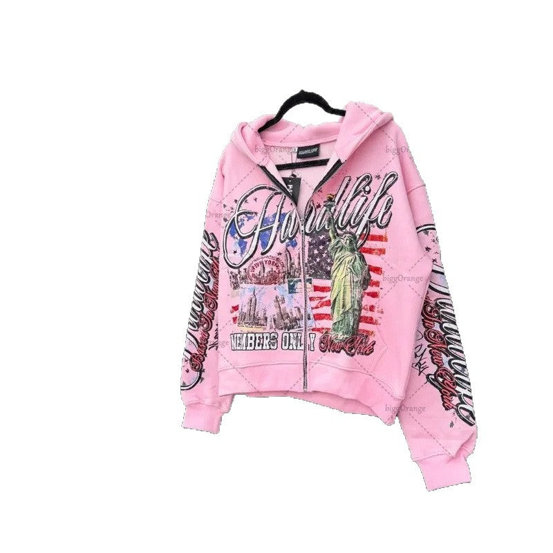 "USA LIFE" graphic zip up