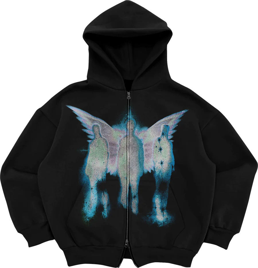 Black Graphic Zip-Up