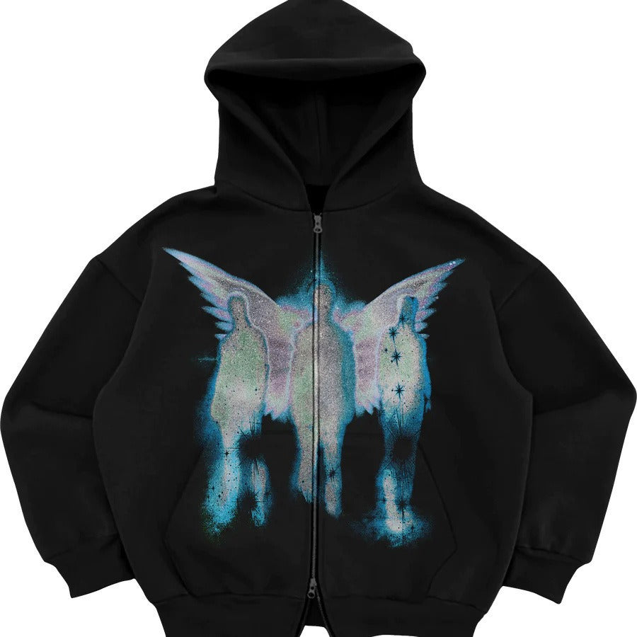 Black Graphic Zip-Up