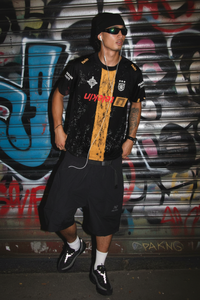 Model wearing Siren Cactus Jack tee - accurate version